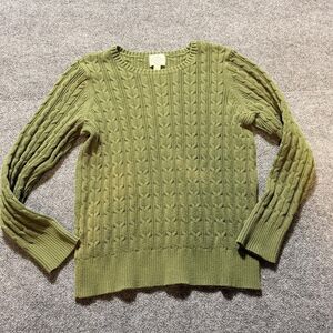 St. John's Bay Sweater Women's XL Green Cable Knit Crew Neck Pullover Casual